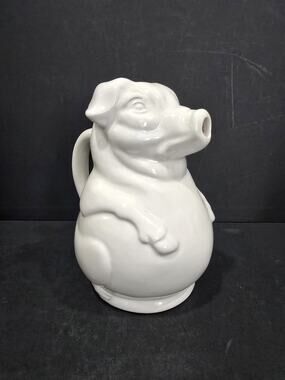 Vintage White Ceramic Pig Pitcher - USA Pottery 371 - Mid-Century Farmhouse Deco